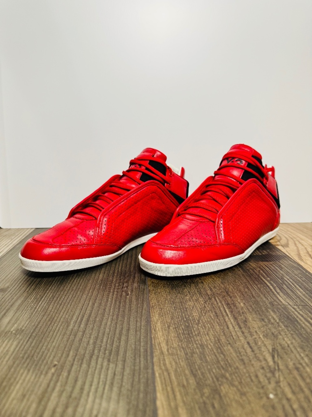 adidas Y-3 Kazuhiri Red Leather High Top Sneakers Men's 8.5 EU 42 Complete Set